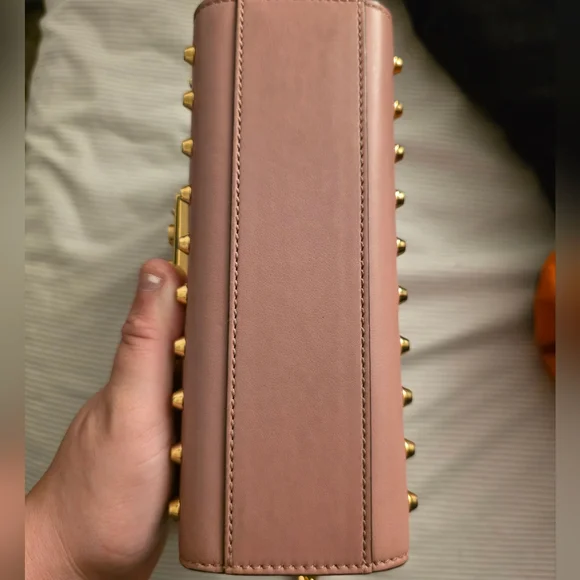 Gucci Pearl Studded Padlock Chain Pink Leather Crossbody Shoulder Bag Purse - Picture 10 of 11